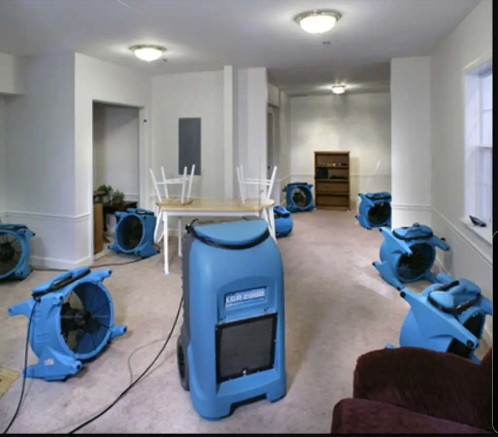 Air movers and dehumidifier setup for Water Damage Restoration in Pleasant Grove